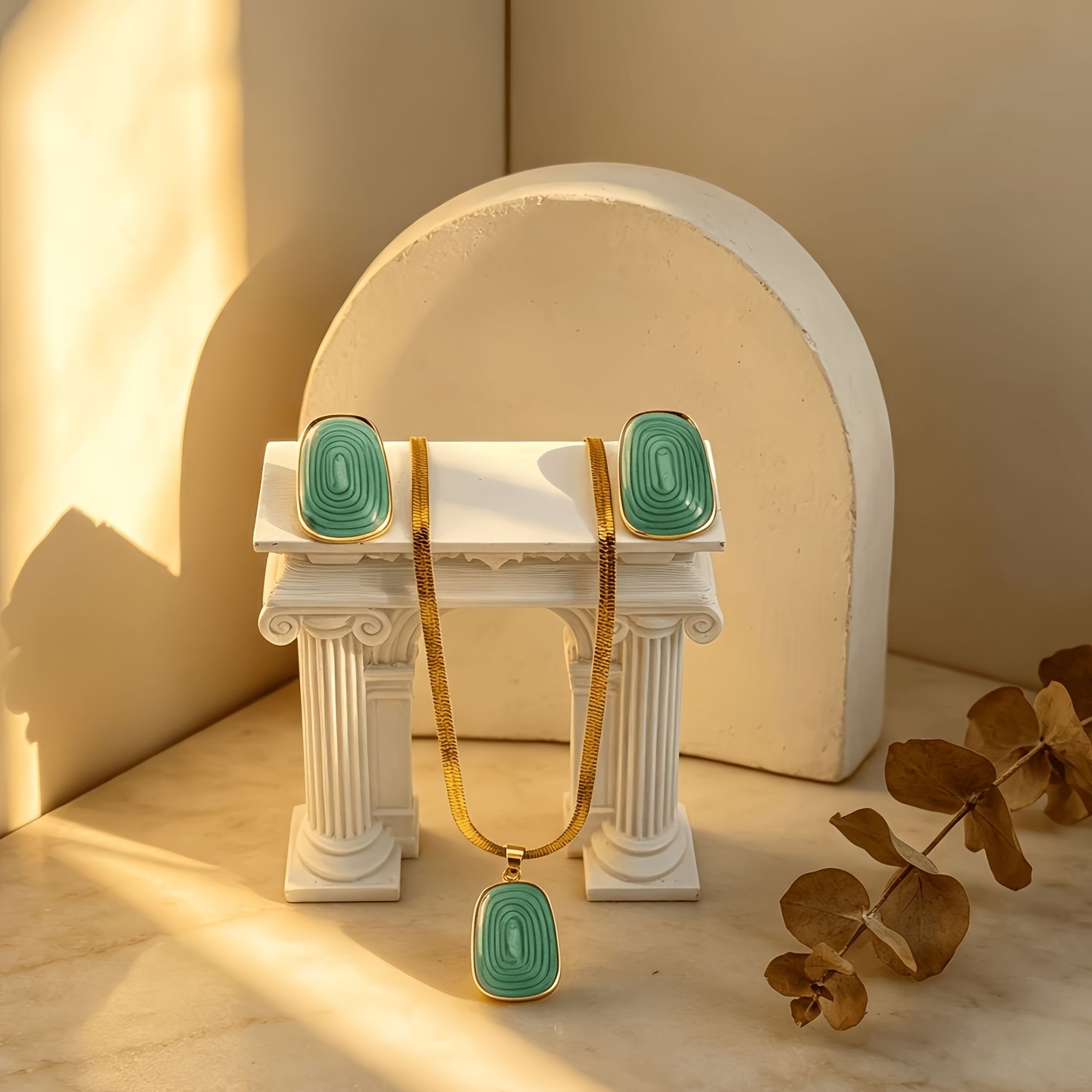 TEMU Retro Solid Color Enamel Drop Earrings Snake Bone Necklace Women's Jewelry Set/304 Stainless Steel Rectangular Enamel Ear Stud Necklace