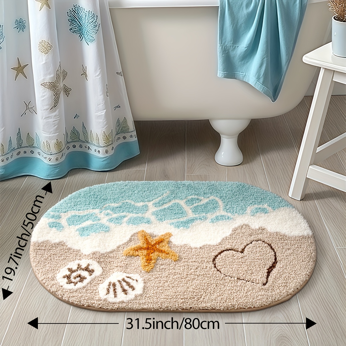 E-shop Flauschiger ovaler Badteppich, extra weicher, saugfähiger Premium-Badteppich, Strandmuschelmuster, rutschfeste, bequeme Badematte für