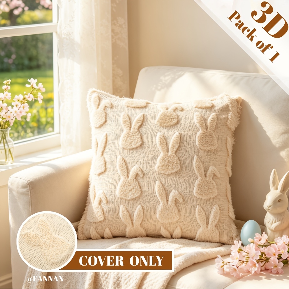 TEMU 1pc, Cute 3d Bunny Short Plush Throw Pillow Cover, Ins-style Nordic Minimalist Home Decoration, 18x18 Inches, Perfect For Mother's Day, Easter,