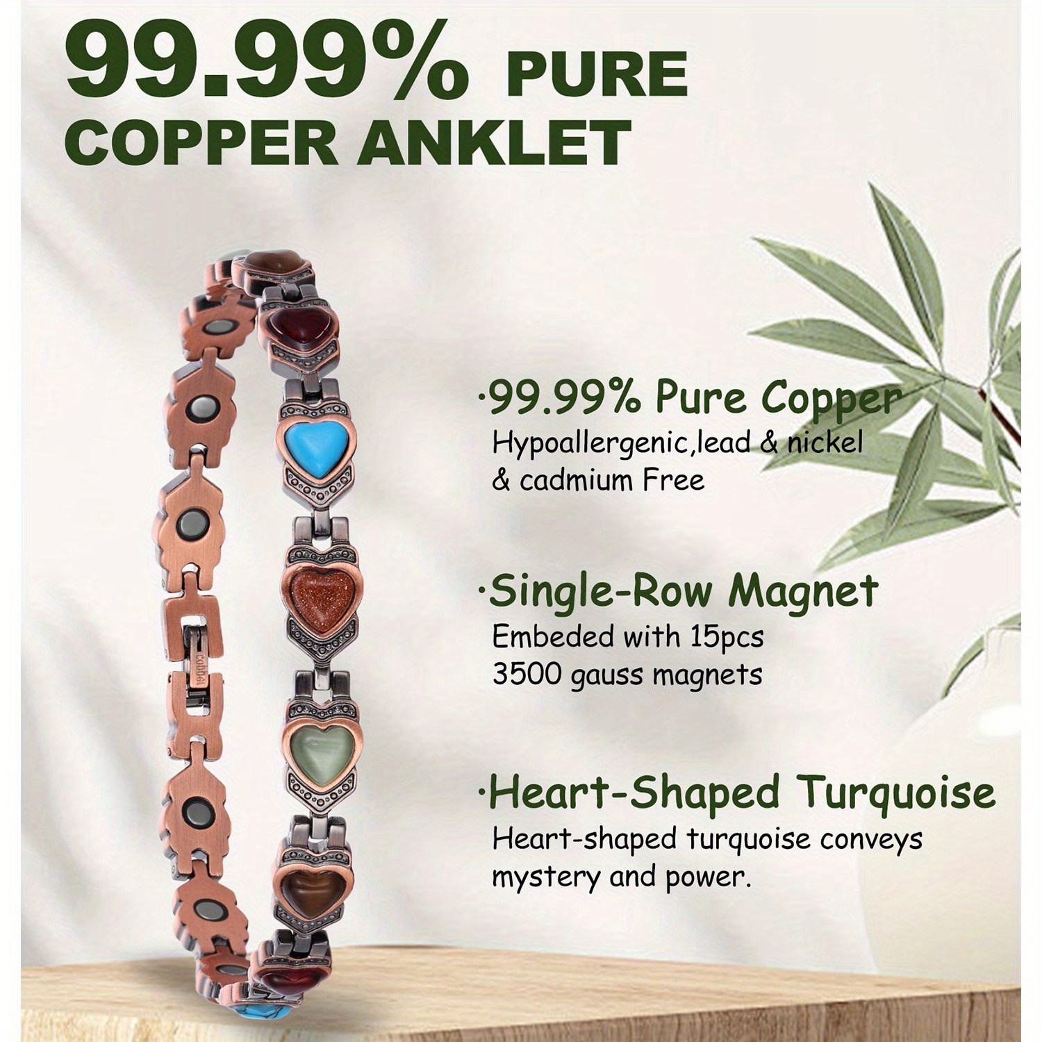 Women's Effective Ultra Strength Copper Magnetic Bracelet with Removal Tool