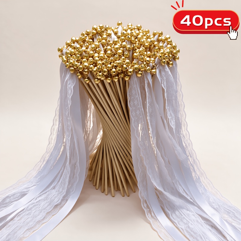 TEMU 40pcs , Handheld Tassel Fairy Wands With And Lace Satin Ribbons, Perfect For Wedding Aisle Decor, Christmas And New Year Stage Shows, Reusable