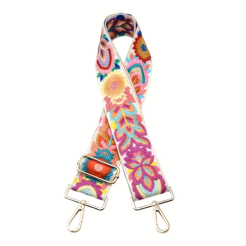 E-shop Böhmischer lebendiger Blumenstickerei verstellbarer Schultergurt, geeignet für Geldbörsen, Handtaschen Gitarrengurte - 5,08 cm breites schwarzes