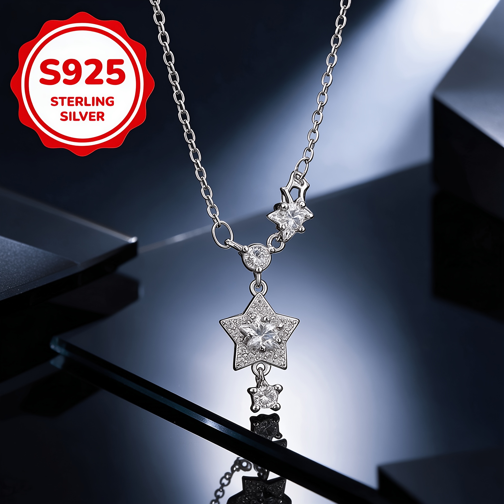 Women's 925 Silver Star Tassel Pendant Necklace, Minimalist Design