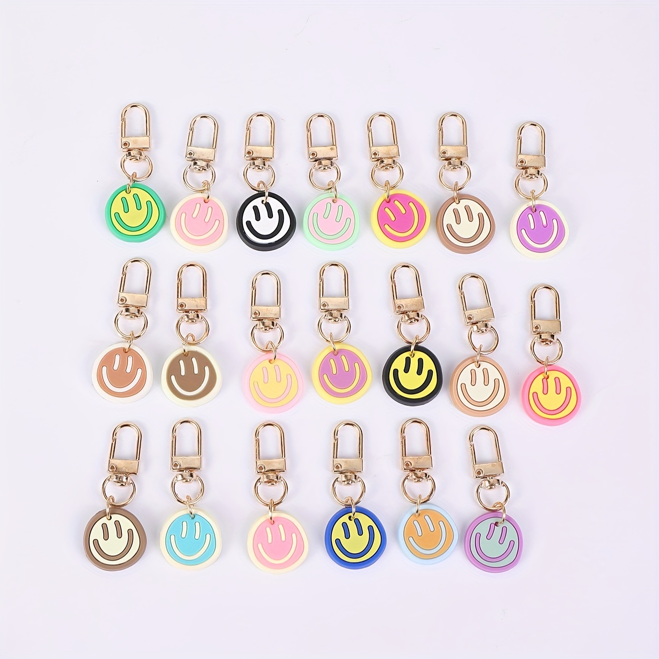 

20-pack Cartoon Joyful Face Keychains - Durable Pvc, Perfect For Back To School Gifts & Party Favors