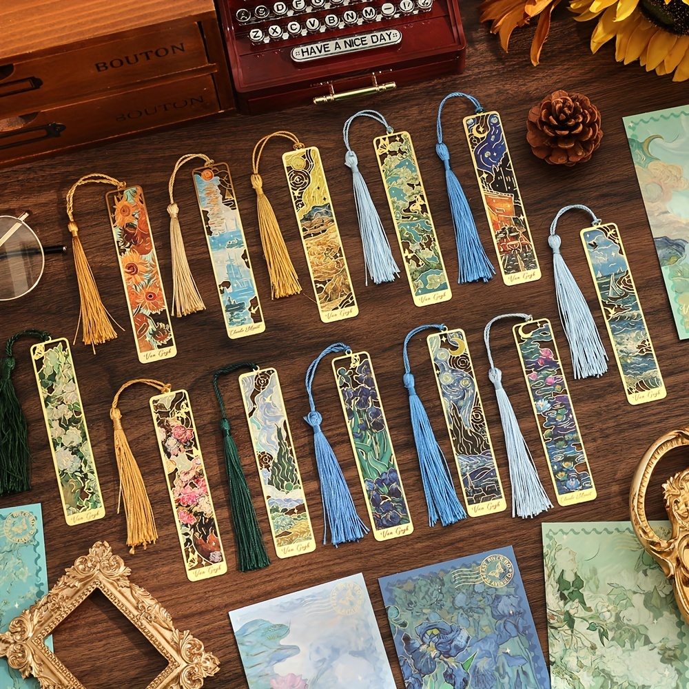 6 Segnalibri Metallici Con Nappa | Tema Van Gogh | Regalo Per Lettori E Appassionati Di Libri - Foto 9