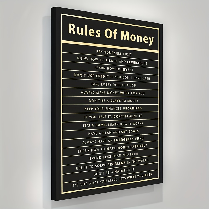 

1pc Motivational Wall Art Rules Of Money Canvas Wall Art Office Decor Financial Poster Finance Entrepreneur Inspirational Quote Posters For Living Room Home Bedroom Wall Art Decor No Frame