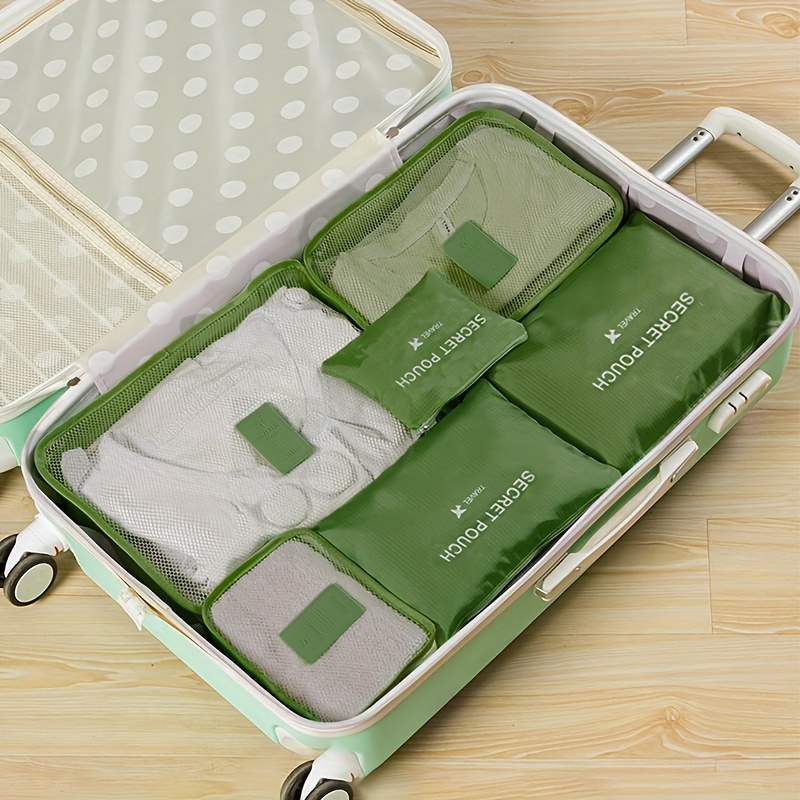  Organizador de equipaje de viaje, 6 bolsas esenciales de viaje  en bolsa, bolsa de almacenamiento impermeable para artículos de tocador y  cosméticos, con cremallera, bolsa organizadora de zapatos, juego de 6 (