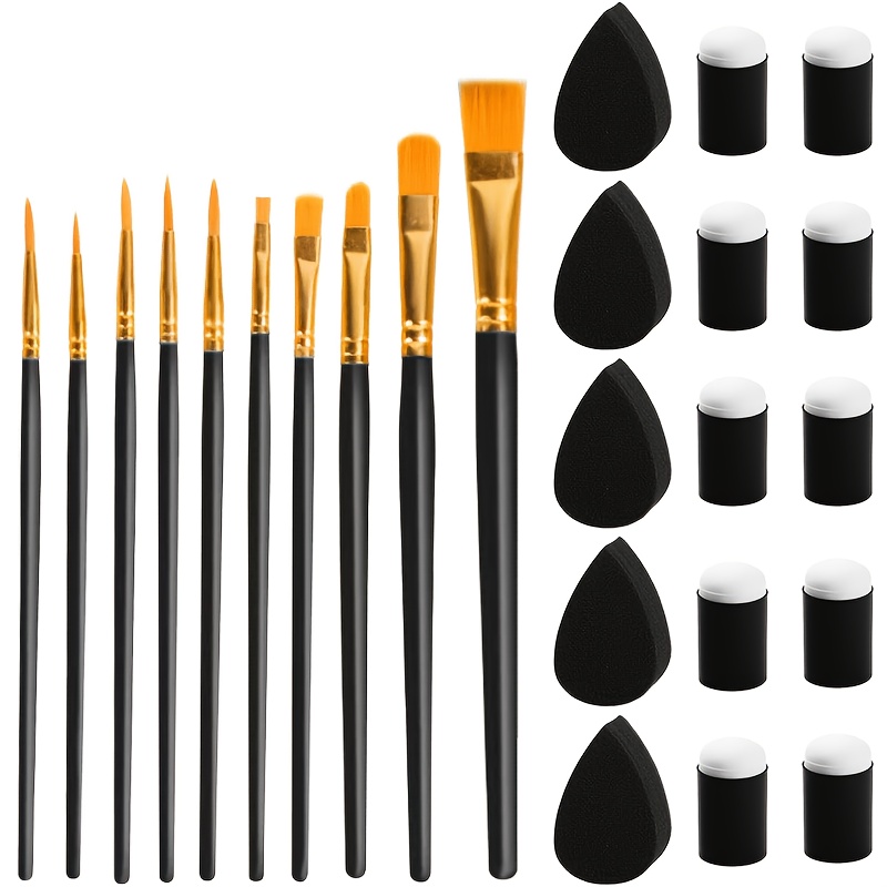 TEMU Brush Set 10 Facial Brushes And 15 Sponge Set Acrylic Painting Professional Brushes Acrylic Oil Painting Watercolor Egg Painting Artist Adult