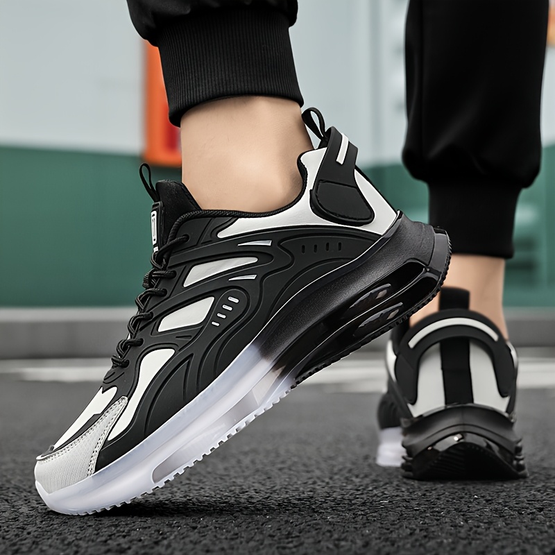 Men's Breathable High-Elasticity Shock-Absorbing Casual Sneakers - Lightweight Low-Top Outdoor Running Shoes with Cushioned EVA Sole, Durable PU Upper & Fabric Lining for Hiking, Daily Wear (Black/Golden Accents)