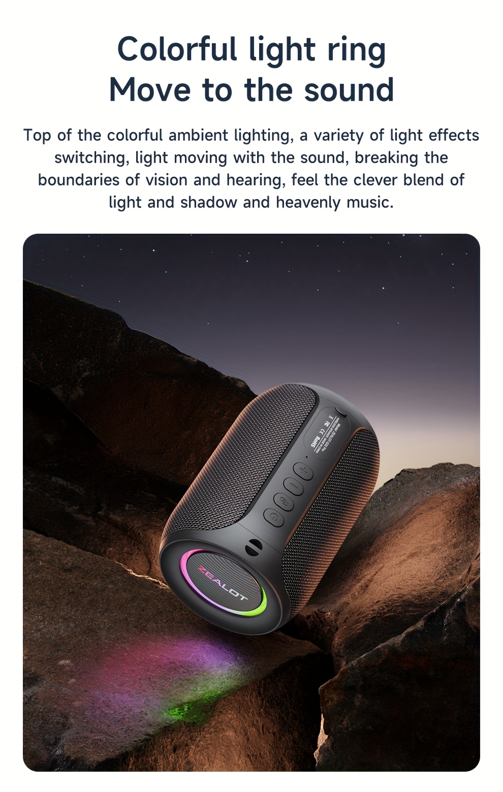 ZEALOT S32PRO Enceinte Sans Fil 15W, Basses Puissantes, Son Surround 3D, Batterie Longue Durée 3600mAh, Lumières RGB, Jusqu'à 8 Heures d'Autonomie, Compatible avec Téléphones, Tablettes, Ordinateurs et TV. SD/USB/AUX, Fonction Double Appairage Série, Idéale pour Voitures, Activités Extérieures