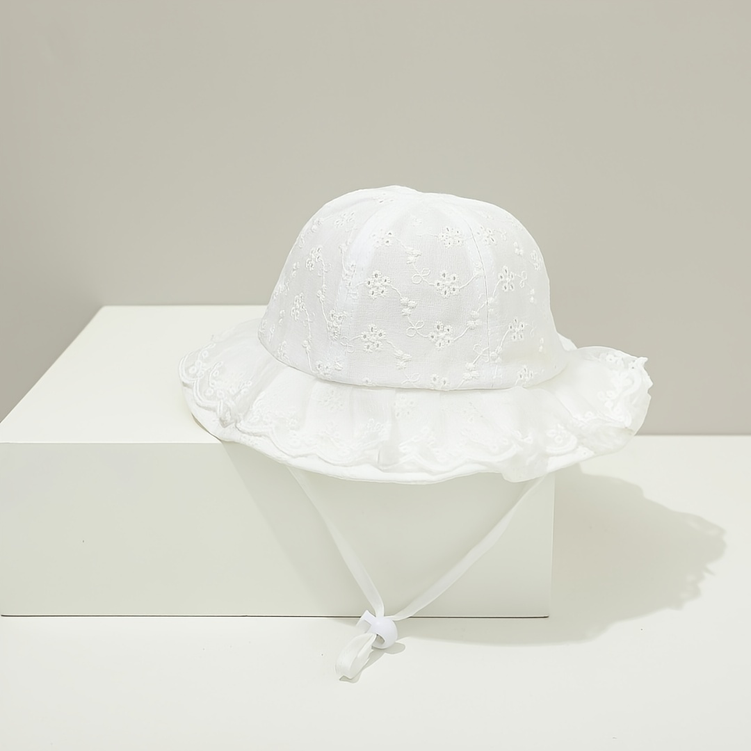 

Breathable Summer Lace Princess Bucket Hat With Chin Strap, Adjustable Wide Brim Sun Hat With Floral Embroidery