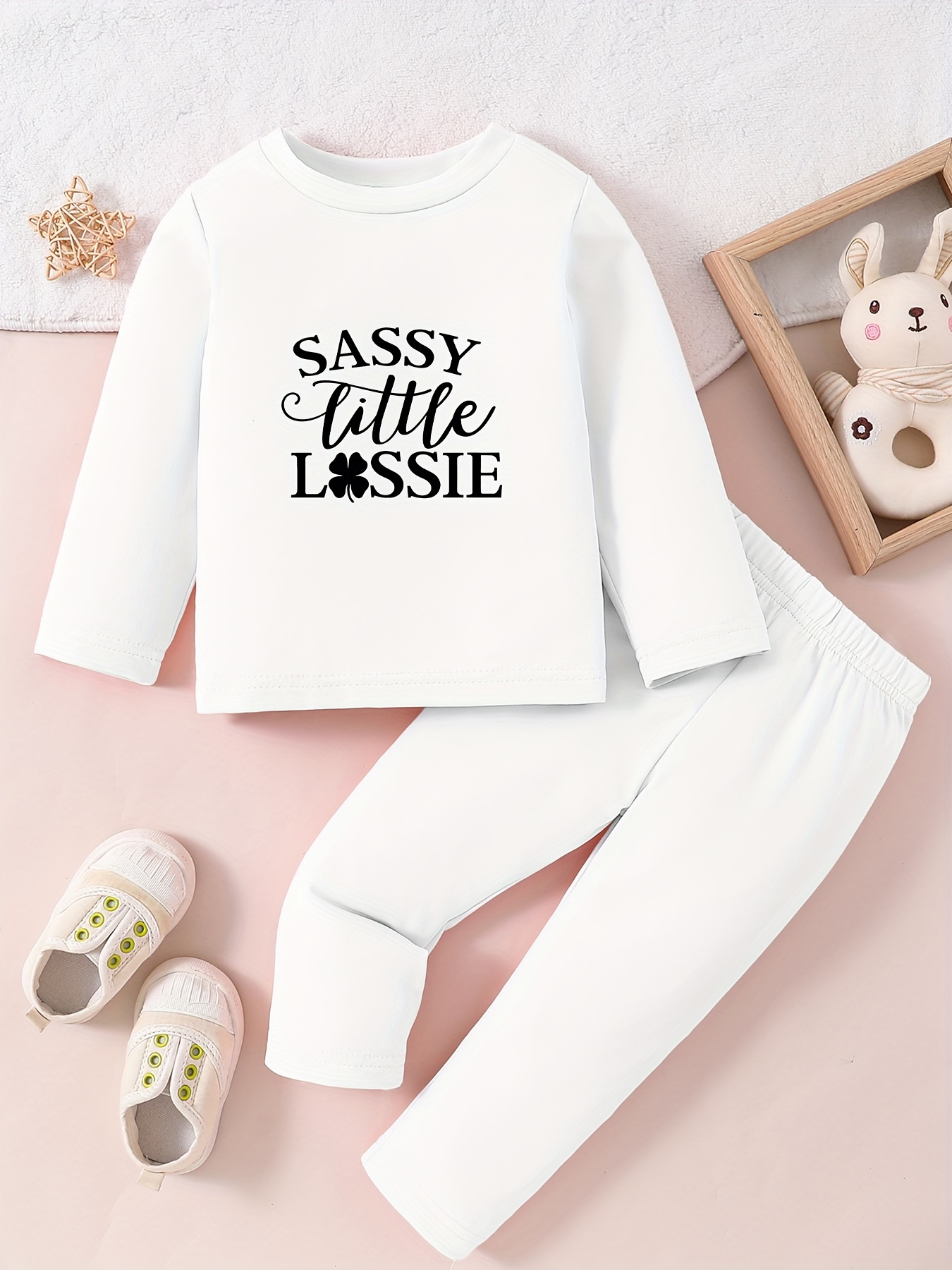 Children's sassy Little Lassie Print Casual Outfit Long - Temu