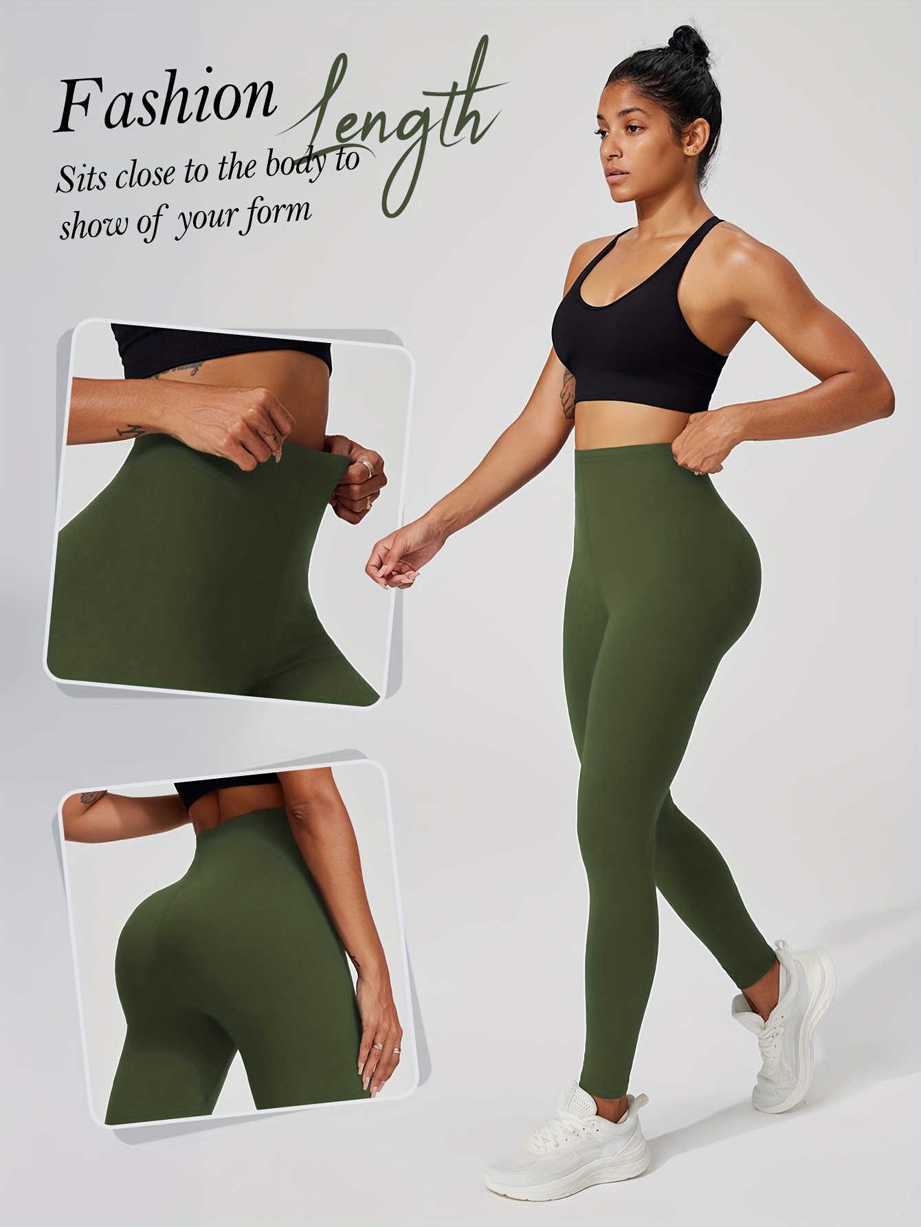 Women's High Elasticity Activewear Full-Length Leggings, Solid Color, Soft Knitted Fabric, Women Fitness Apparel Suitable For Autumn