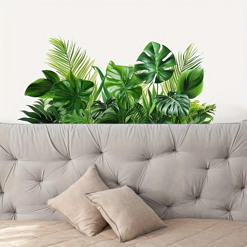 Image of 1pc Of Green Plant Wall Sticker, Leaf Pattern Decal, For Bedroom And Living Room, Home Decoration Decal