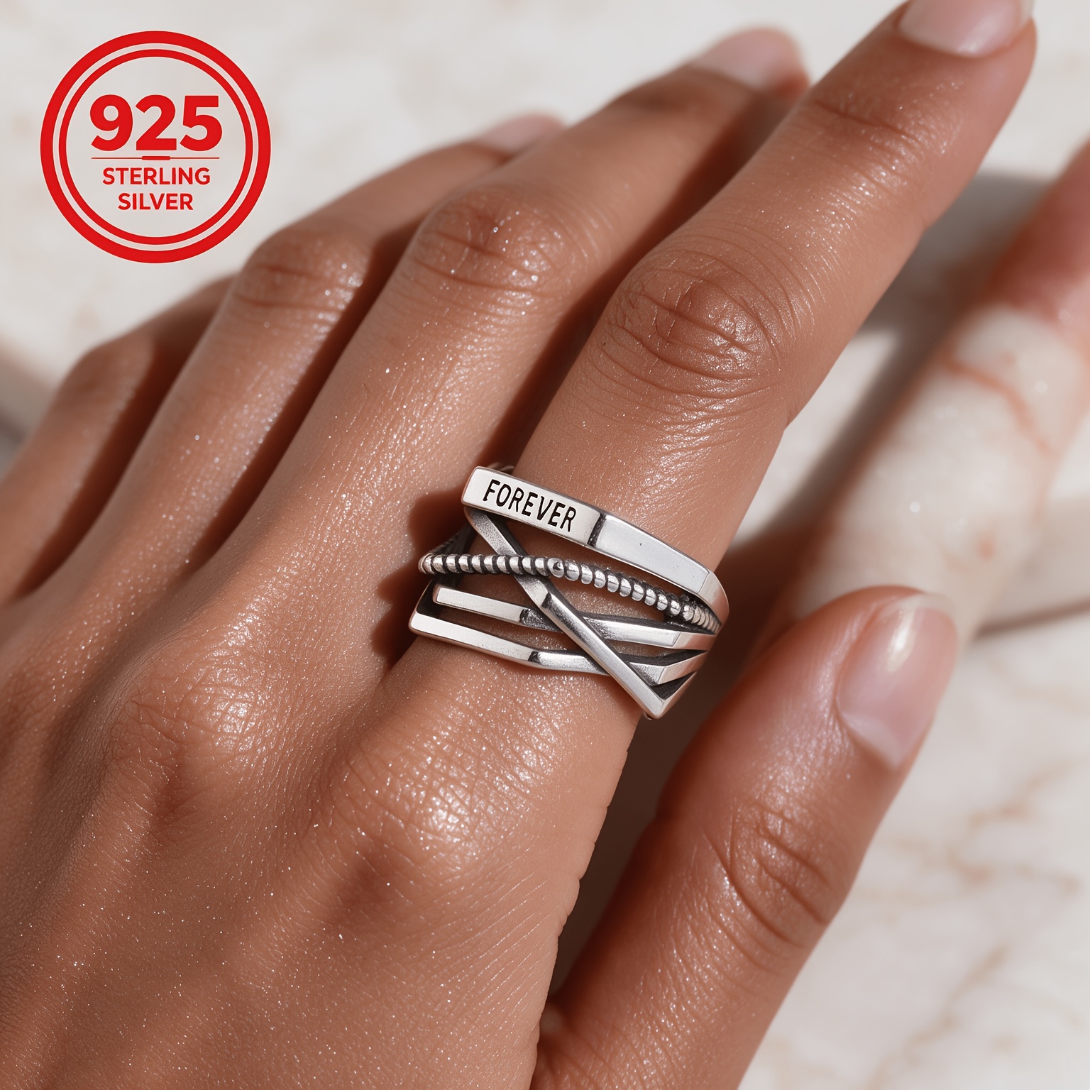 Women's 925 Silver Irregular Letter Vintage Ring