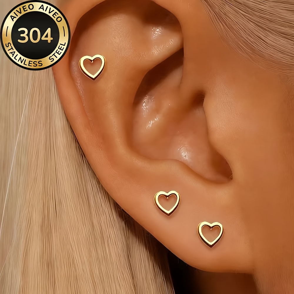 3-Pair Golden Stud Earrings Set