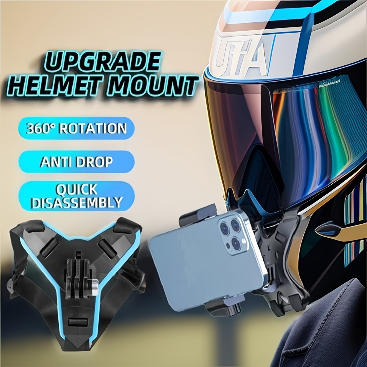 

Motorcycle Helmet Mount For Phones & Cameras - Silicone, Non-electric Sports Accessory