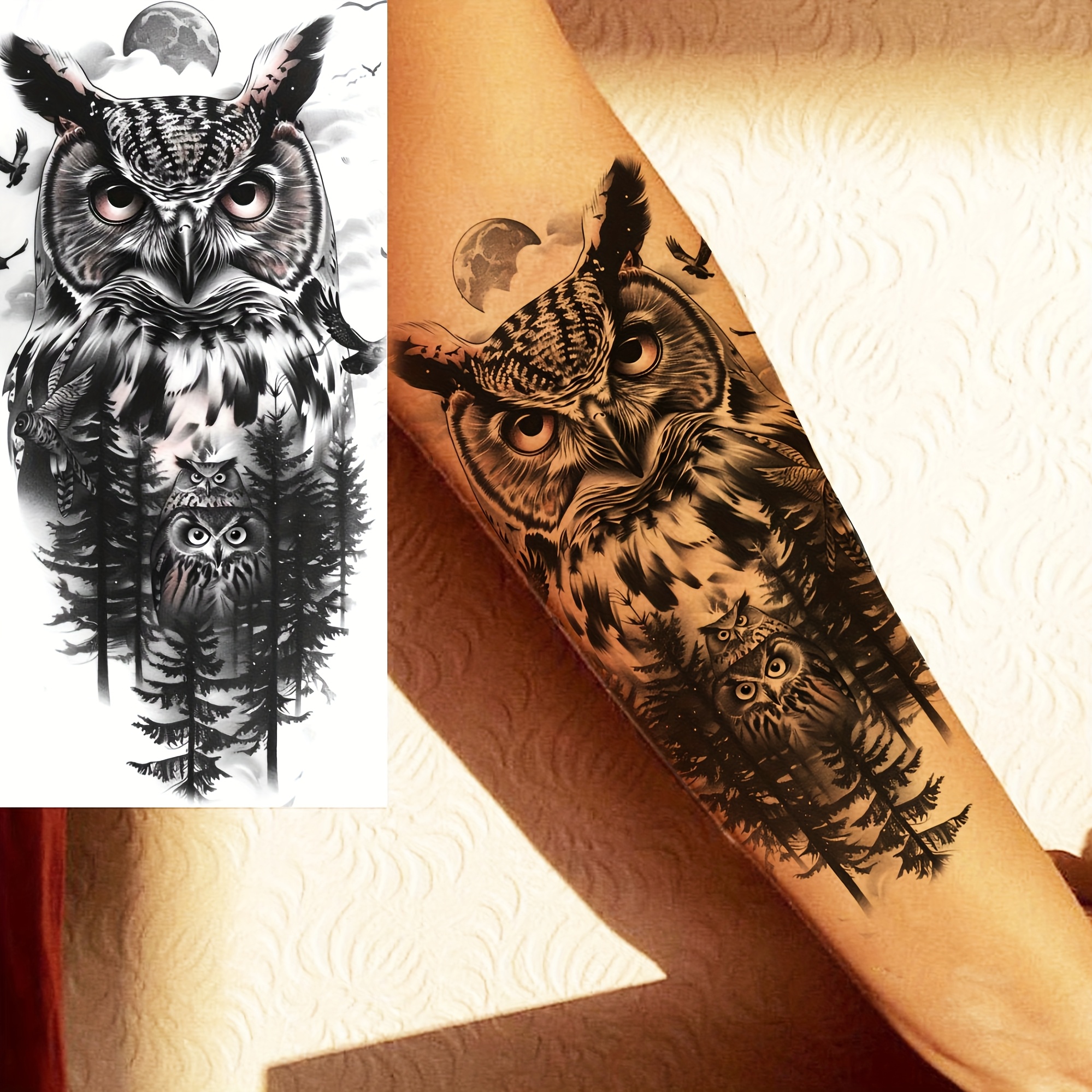 1 blatt realistische eulenwald mond temporäre tattoos - Temu Germany, image size:1999x1999