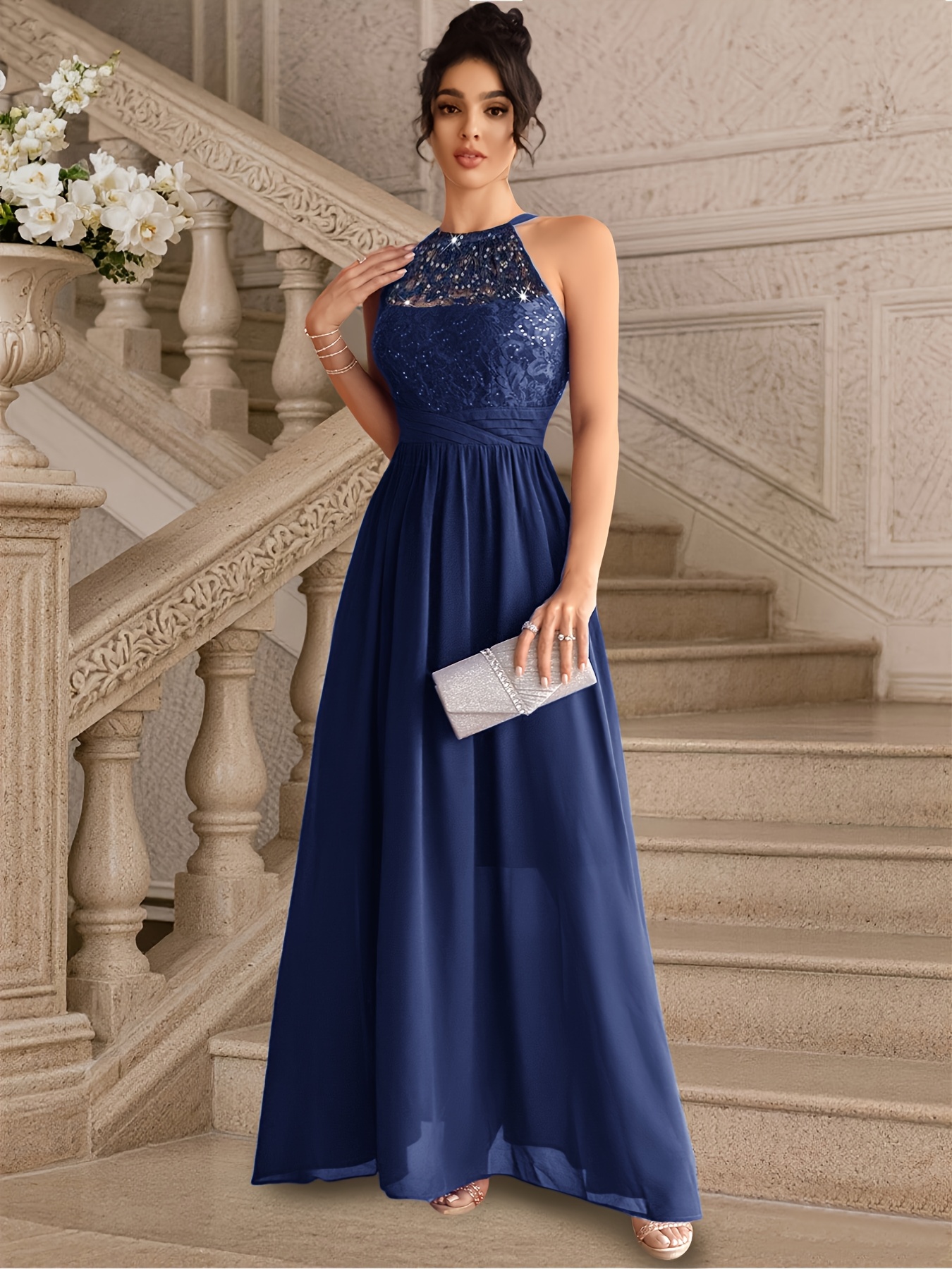 blue formal wedding guest dress Strapless V-Neck A-Line Midi Dress with Asymmetrical Hem for Wedding Guests main image 0