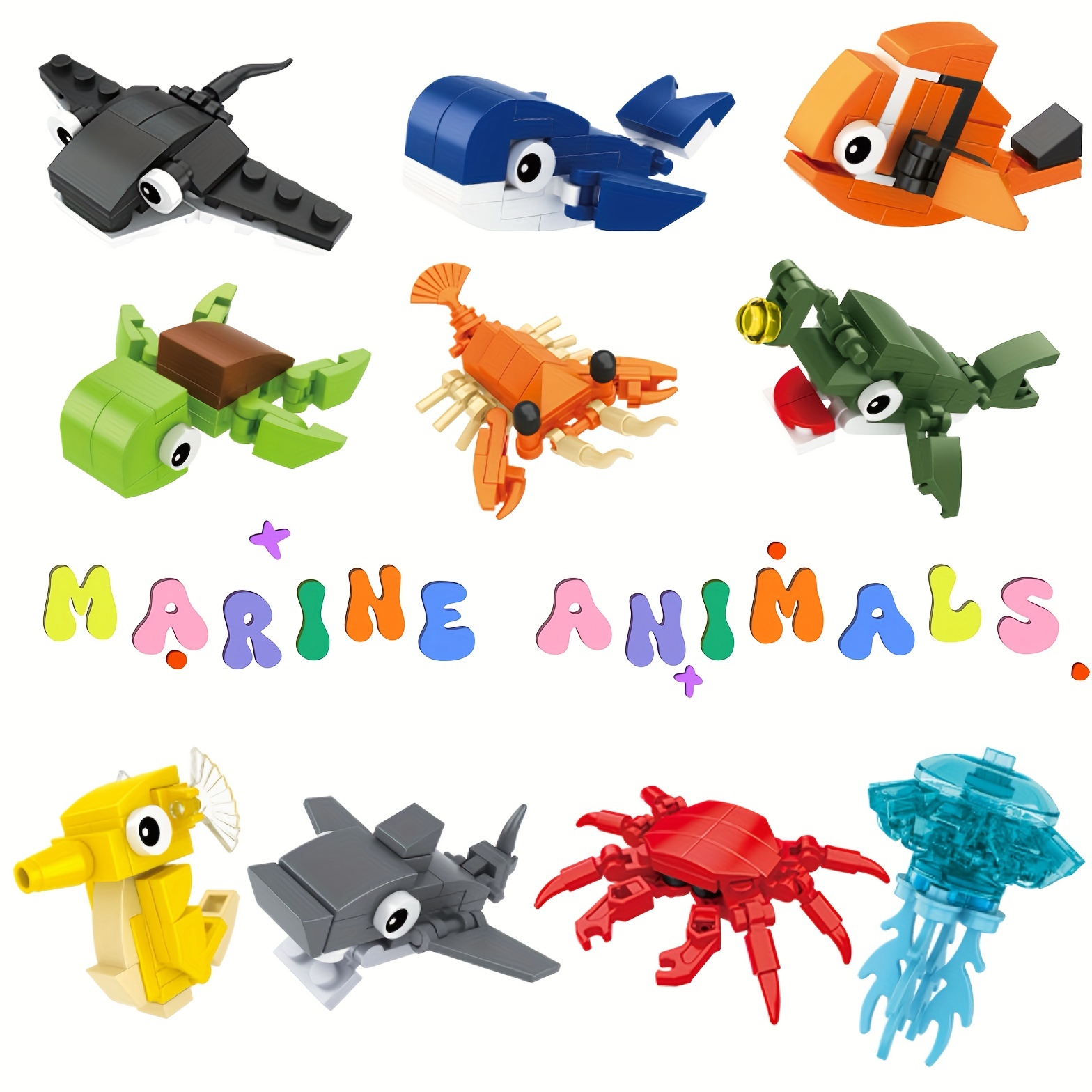marine animal building blocks set kids 10 pcs educational Temu