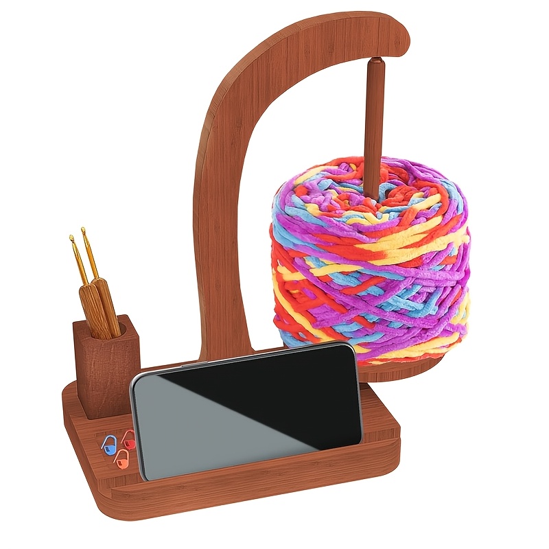 Image of Yarn Holder For Knitting And Crochet, Magnetic Rotating Mechanism Yarn Spinning Machine With Crochet Additions Storage And Telephone Holder, Yarn Ball Holder For Knitting Enthusiasts