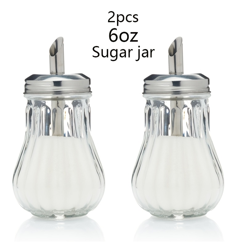 TEMU 6oz 2-pack Glass Sugar Dispenser And Shaker For Coffee, Cereal, Tea And Baking With Pour Spout And Lid For Measuring Pouring - Jar Container -