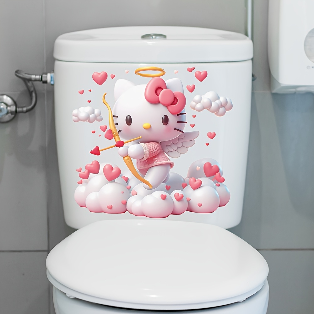 

1pc Sanrio Hello 's Day Toilet Sticker - Waterproof Self-adhesive Bathroom Decal Hearts & Arrows, Cute Cartoon Design For Home Decor