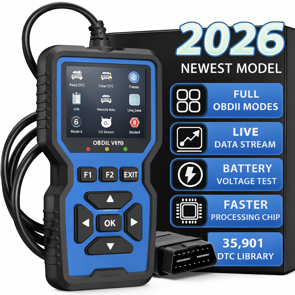 TEMU 2026 Upgrade Scanner Car Code Reader With Battery Test, Full Obdii , Live , 35901 Dtc Library, Check Engine Light Diagnostic Tool For All Obdii Vehicles After 1996, Without Battery