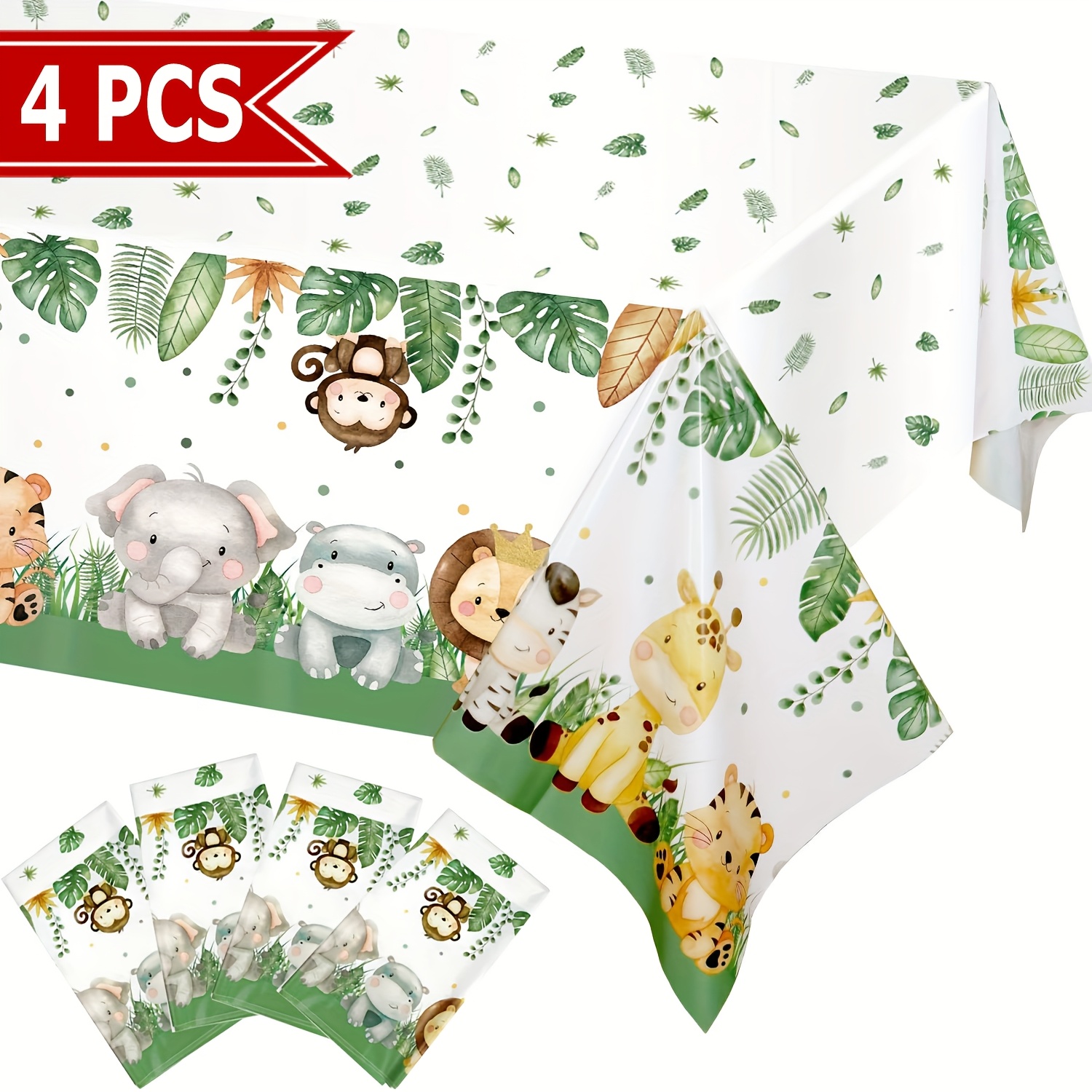 TEMU Halloween, Lot de 4 nappes à animaux, 42.5X70.9 pouces, décorations de douche, fournitures de fête d'anniversaire au zoo, nappe en plastique,