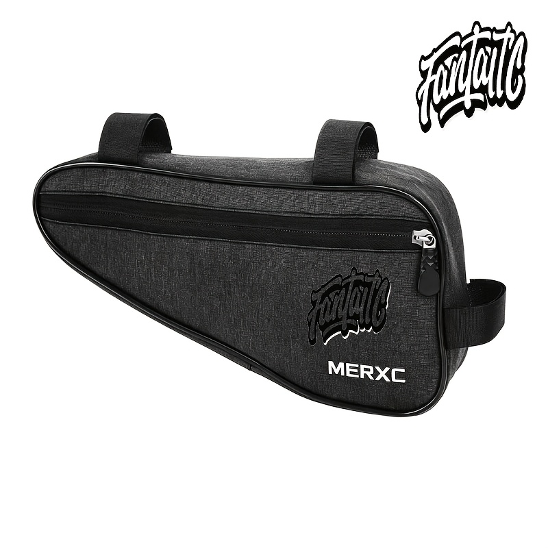 TEMU 1pc Printed Bicycle Triangle Bag With Black And White Cursive Artistic "fantaitc" Pattern, Mountain/road Bike Front Handlebar Bag, Outdoor