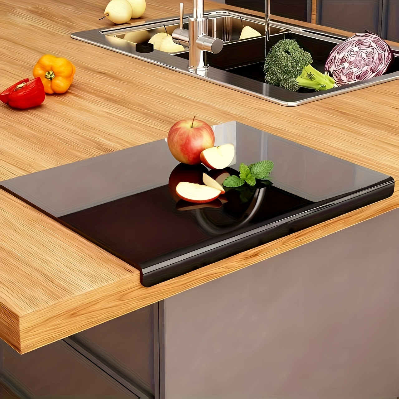 Image of Large Non-slip Acrylic Cutting Board With L-shaped Non-slip Countertop Corners, Fruit And Meat Cutting Board, Easy To Clean, Suitable For Home, Kitchen, And Restaurant Use.