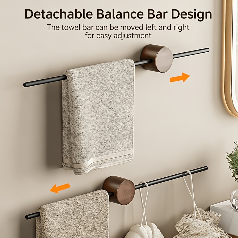 1pc 19 68 15 75in size non perforated sliding single pole towel hanger storage rack towel rack minimalist style pattern walnut color single pole sliding type non perforated design smooth sliding storage hanging towel bathroom storage rack daily
