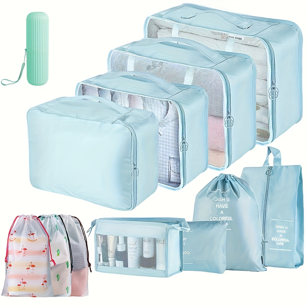 Image of 12pcs/set Travel Organiser Packing Cubes, Portable Mesh Organiser Bags, Foldable Shoes Bag Toiletry Bag With Bundle Pockets