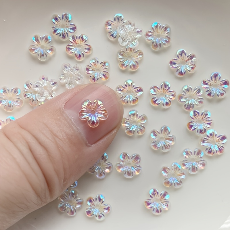 Image of 30pcs Iridescent Flower Resin Rhinestones, 7.5mm - Sparkling Multicolor Floral Embellishments For Diy Crafts, Scrapbooking & Nail