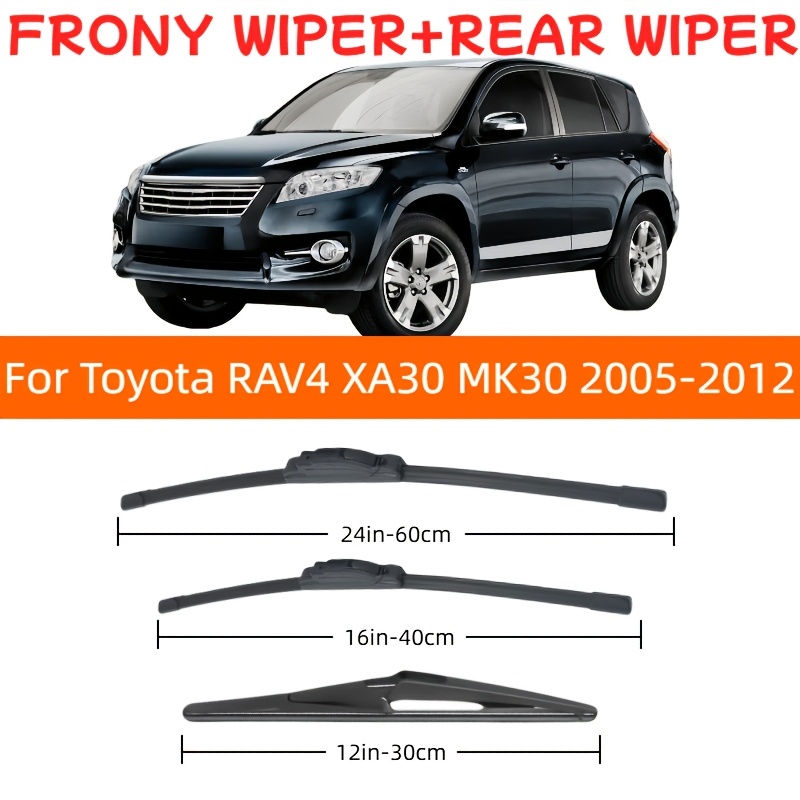 TEMU 24'' 16'' 12''-60cm 40cm 30cm Car Windshield Wiper Blade 3pcs Set For Rav4 Xa30 Mk3 2005-2012, Silent Hd Wiper Kit