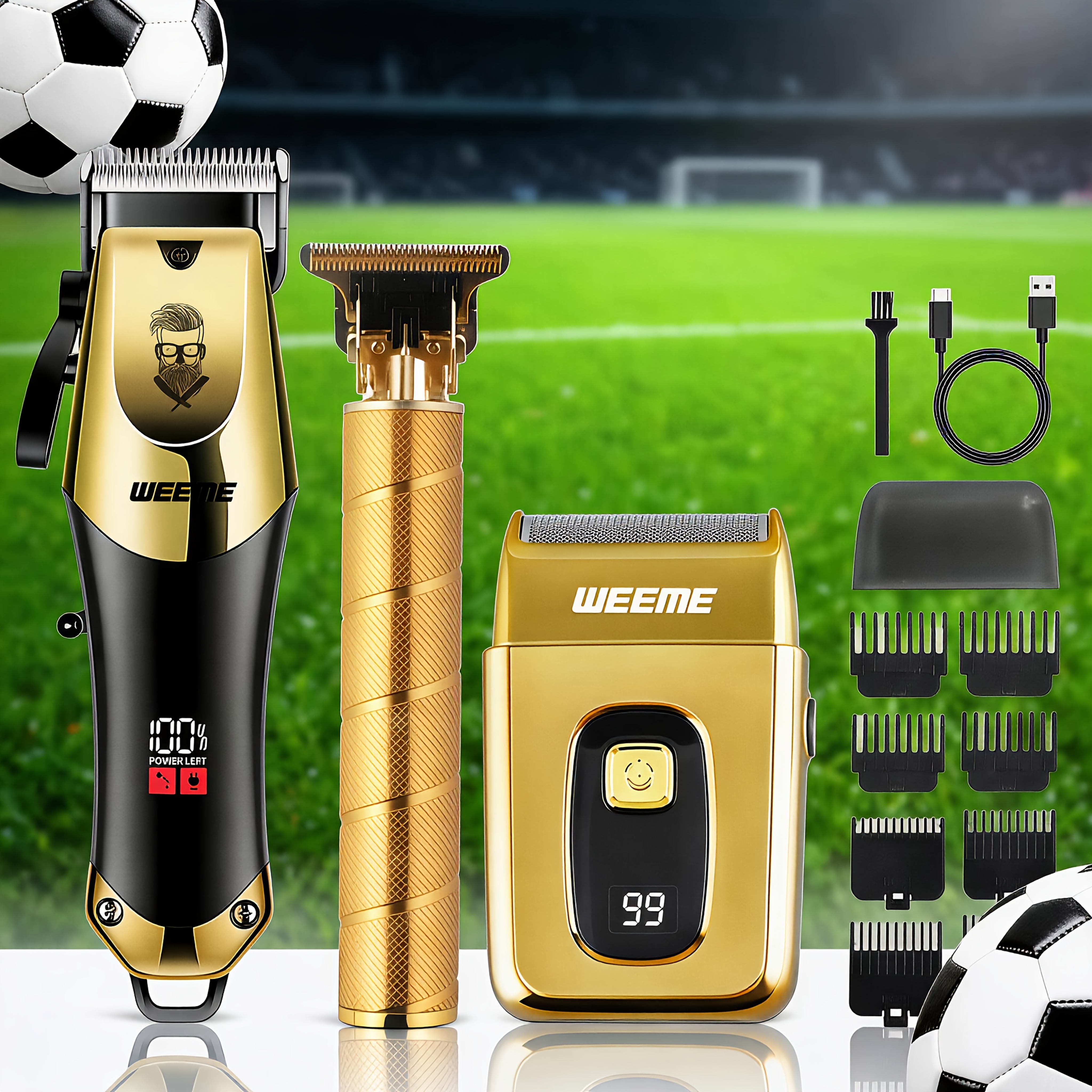 TEMU Kit de Tondeuse Électrique WEEME, 1 pièce/3 pièces/4 pièces Options Multi-Spécifications, Kit de Coupe de Cheveux pour Homme. Alimentation par