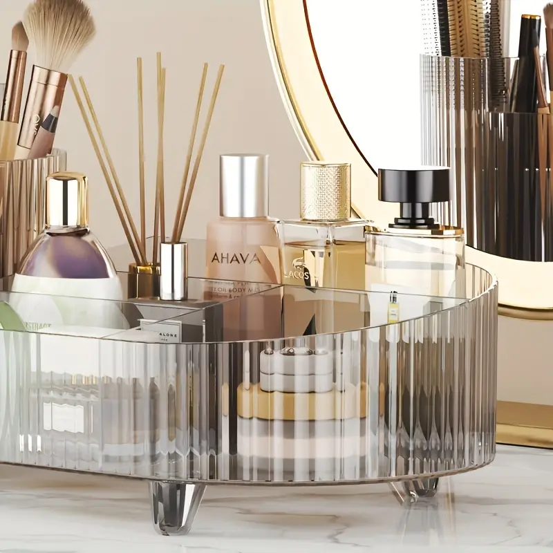 1pc 360 rotating large capacity acrylic cosmetics storage box transparent makeup brush and pen holder for dresser and desktop organization Product details 4