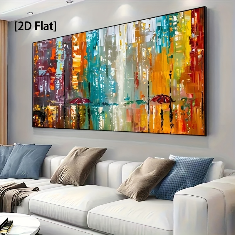 2d flat 2d flat 2d flat frameless artwork frameless canvas wall art frank abstract cityscape painting heavy texture vibrant color scheme suitable for living room bedroom office dining room   decor oversized canvas mural