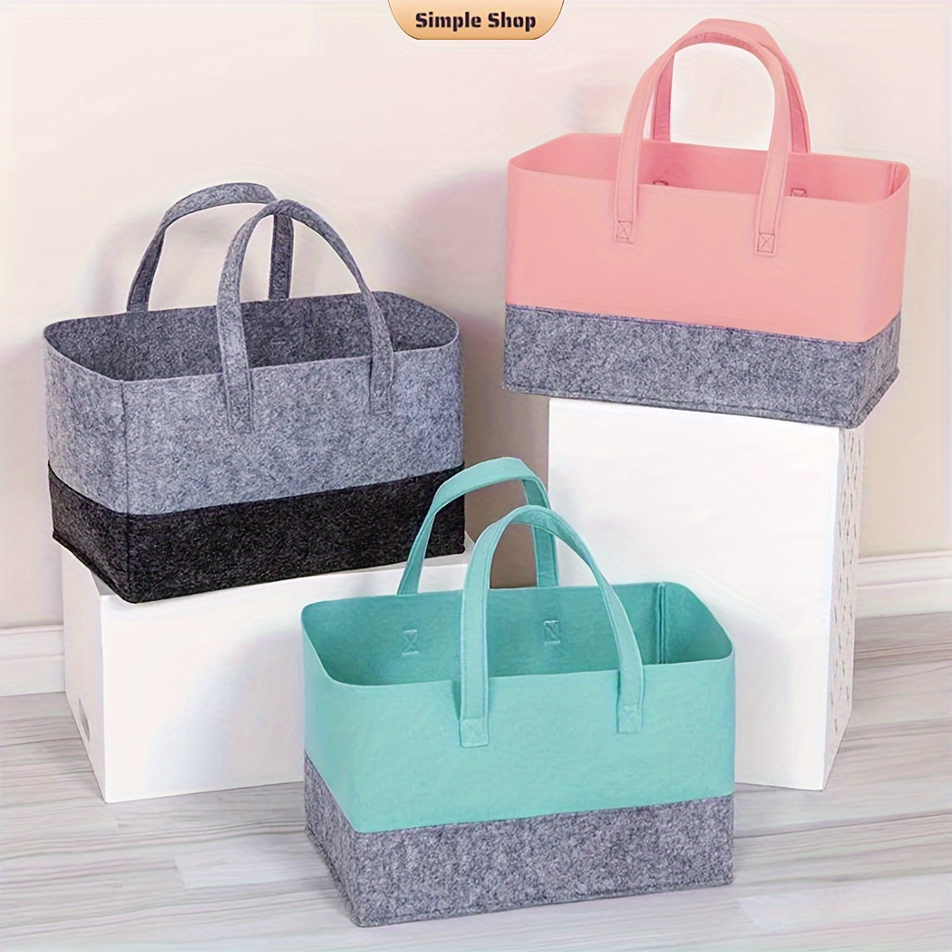 

Large Capacity Felt Tote Bag - Versatile For Car Storage, Shopping, Toys & Books - Durable Polyester With Strong Handles