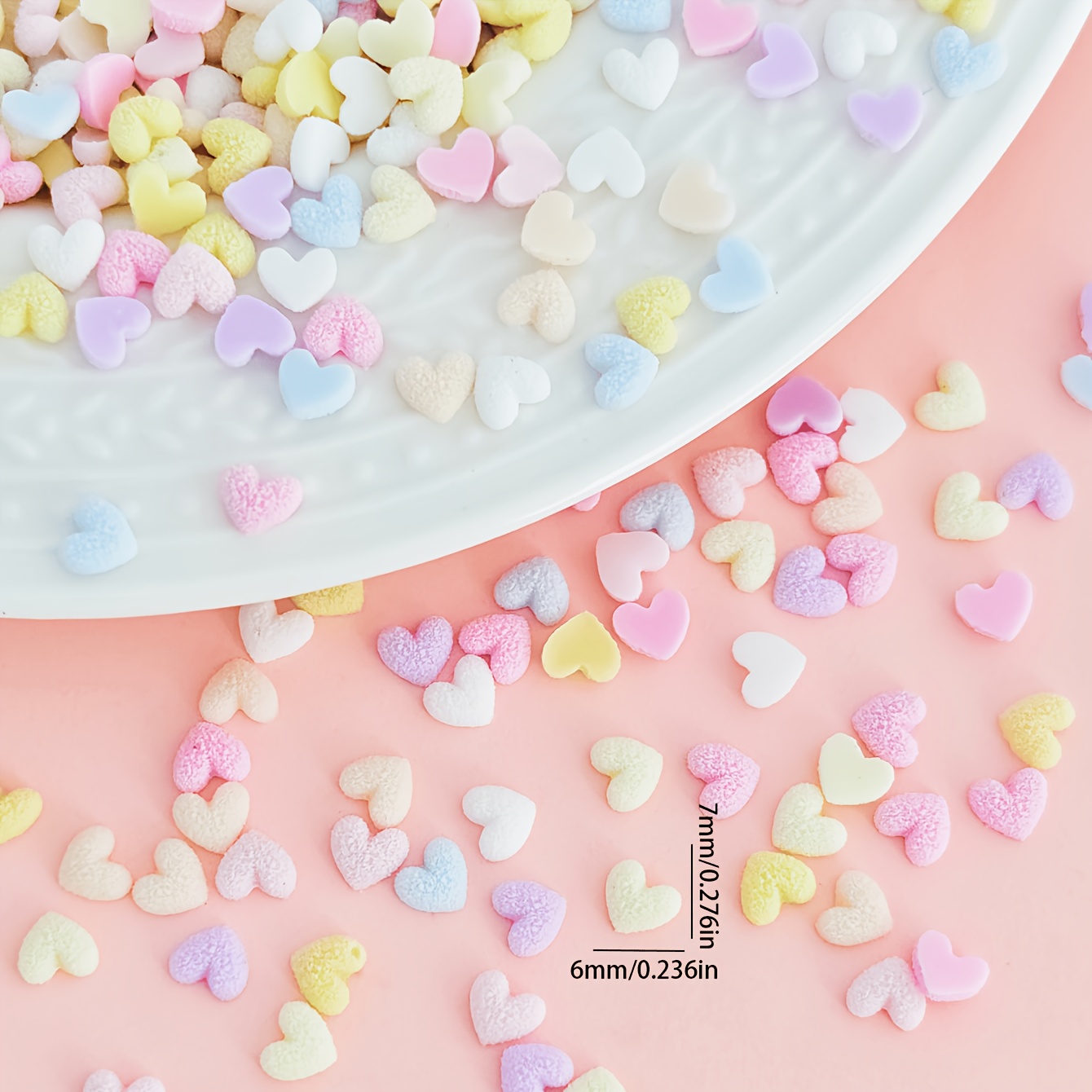 TEMU Approximately 50pcs Cute Matte Heart-shaped Nail Decorations, Dopamine-inducing Design, Mixed Colors, Mini Size, Nail Art Additions, Nail Gems,