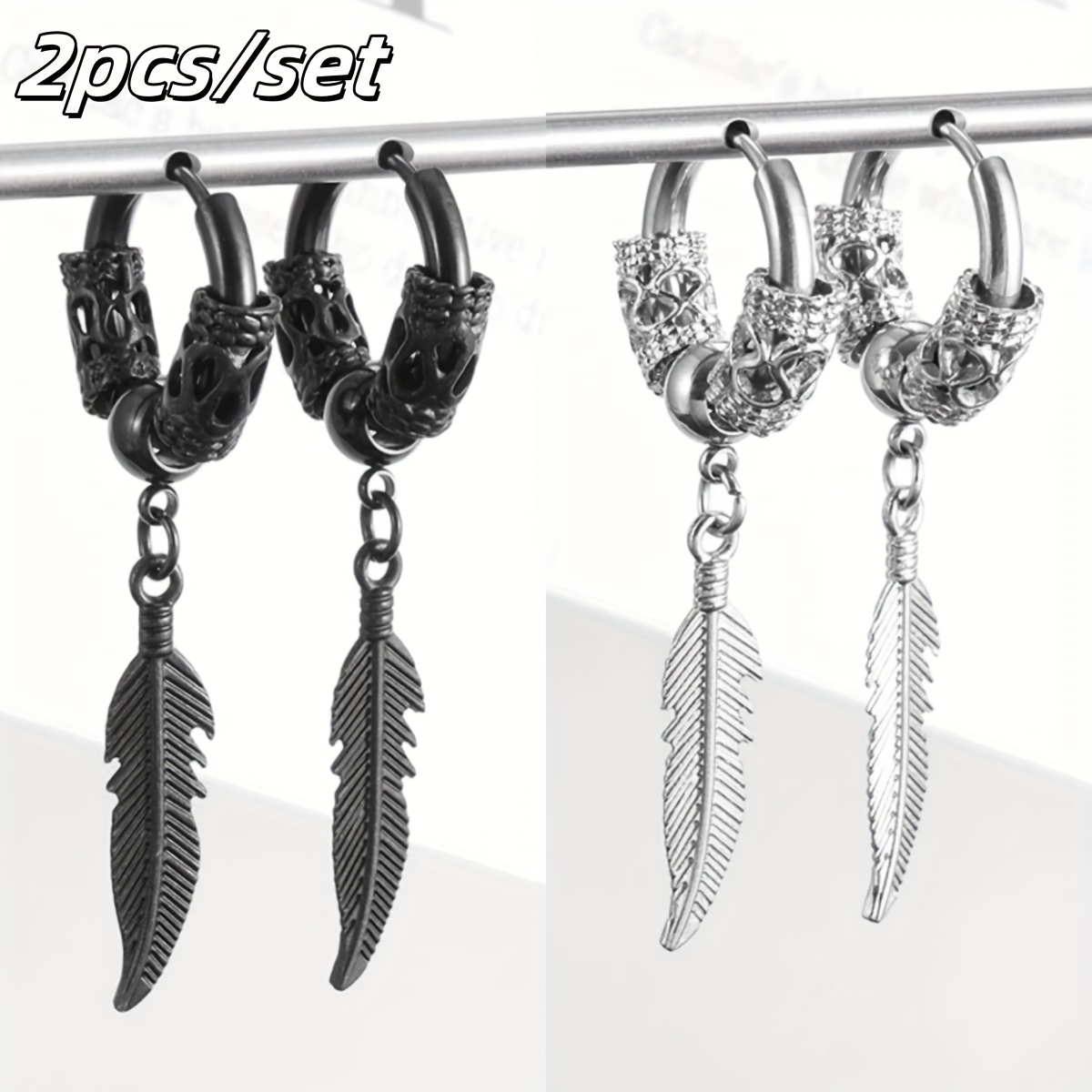 

2pairs Stainless Tassel Charm Hoop Earrings For Men Women Fashion Cool Hip Hop Party Jewelry