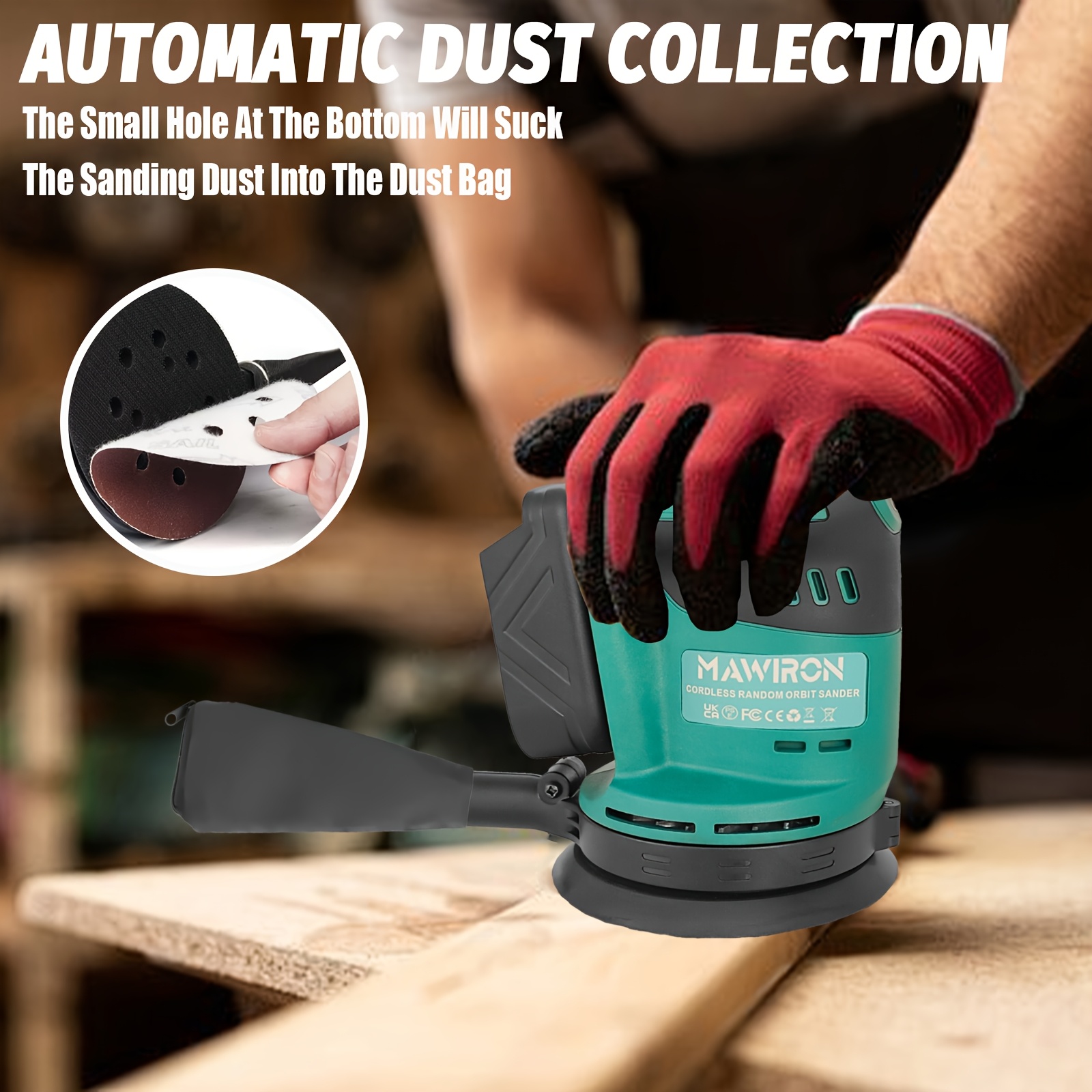 Orbitale en Willekeurige Orbitale Schuurmachines, Accu-Orbital 125mm, 3 Snelheden, met Stofzak en 12 Schuurpapieren