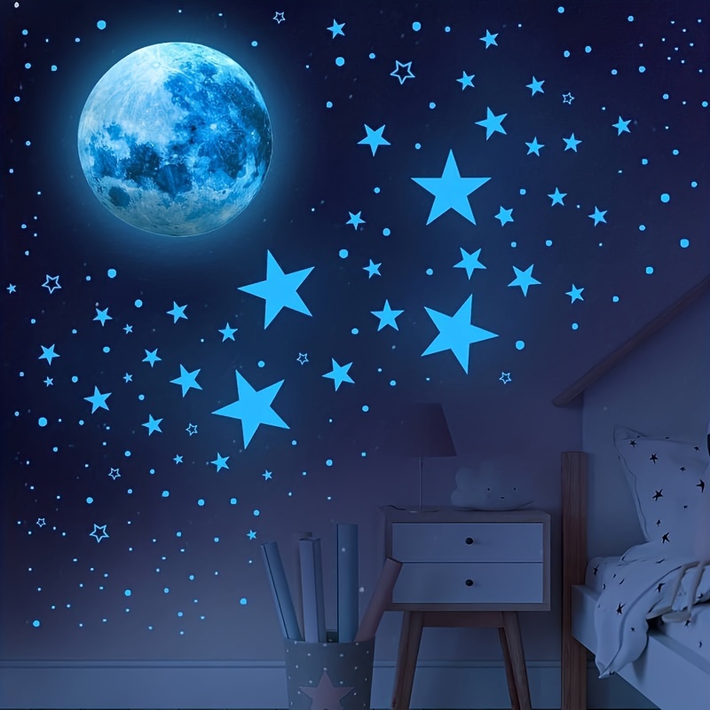 

435-piece Glow-in-the-dark Star & Moon Wall Decals - Reusable Stickers For Bedroom & Living Room, Modern Night Sky Decor