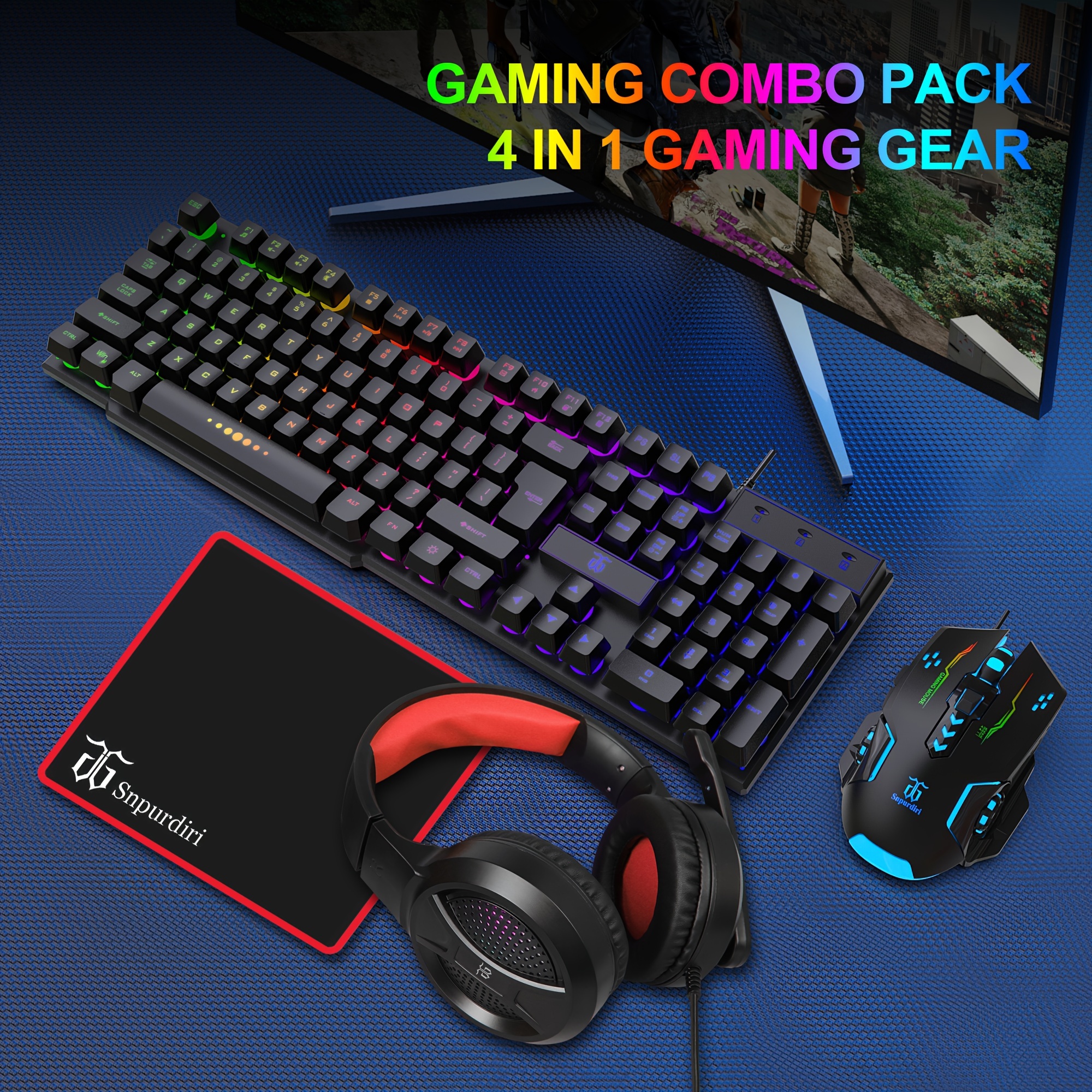 TEMU Gaming Keyboard And Mouse, Headset, Mouse Pad, Combo For Pc Gamers And And Ps4 Users For Wired Use Only