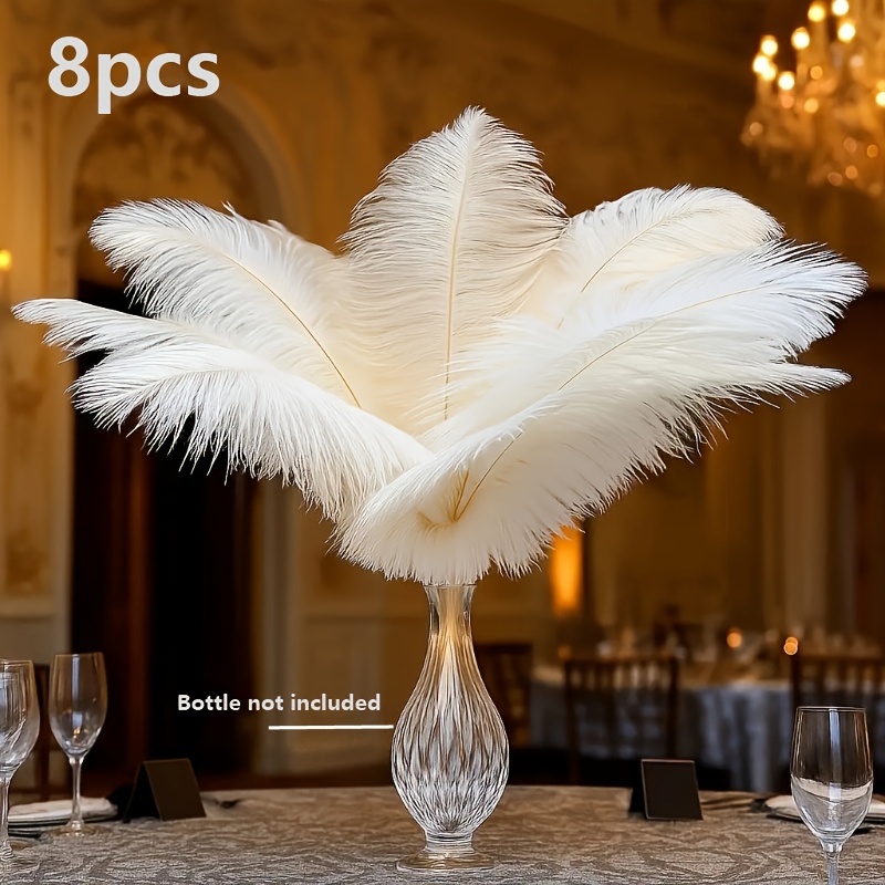 TEMU 8pcs Artificial Ostrich Feathers - Length/ Suitable For Wedding Lighting - Home Decor, Parties, Birthdays, Holidays, And Crafts - Durable/ No