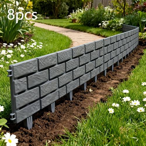 8pcs spliced bricks garden fence edges piled lawn and flower bed borders durable brown landscape blocks for plant and outdoor decoration yard fencing material plastic brand color tan