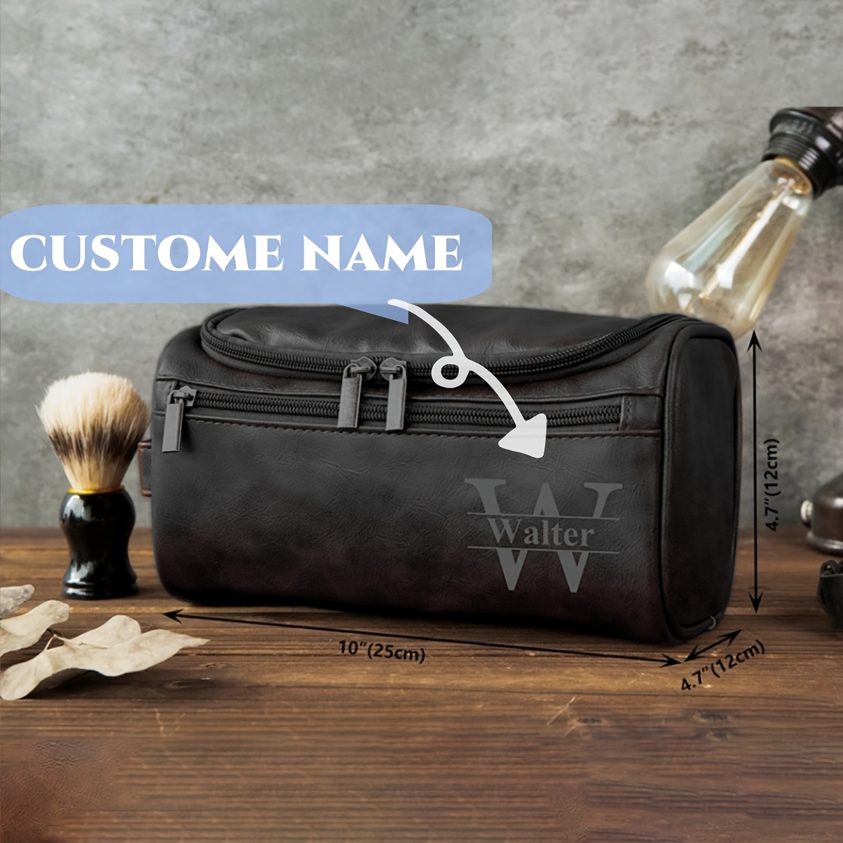 TEMU Personlig Herretoalettveske, Gave til Brudepiker, Gravert Dopp Kit, Julegave for Ham, Reise Toalettsak
