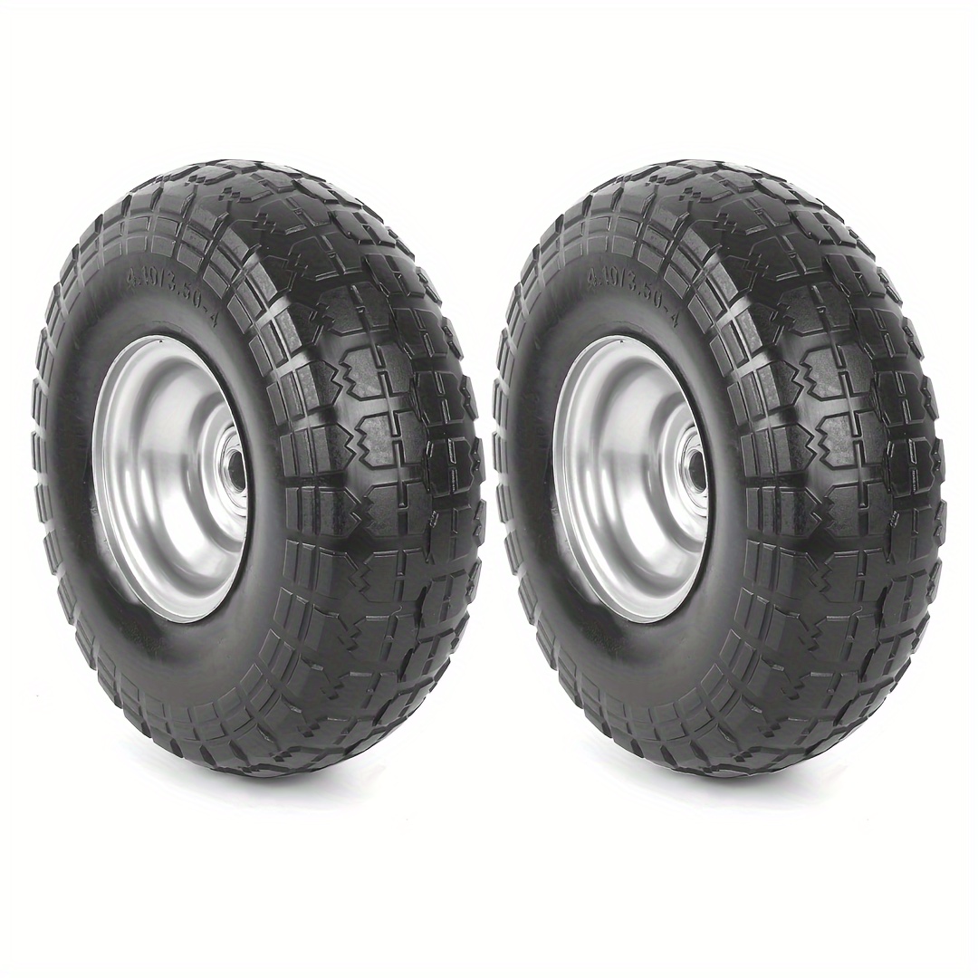 TEMU 4.10/3.50-4" Flat-free Tires And Wheels, 10" Heavy-duty Solid Tires, 5/8" Axle Hole, 2.2" Offset , Polyurethane Foam Wheels, Suitable For