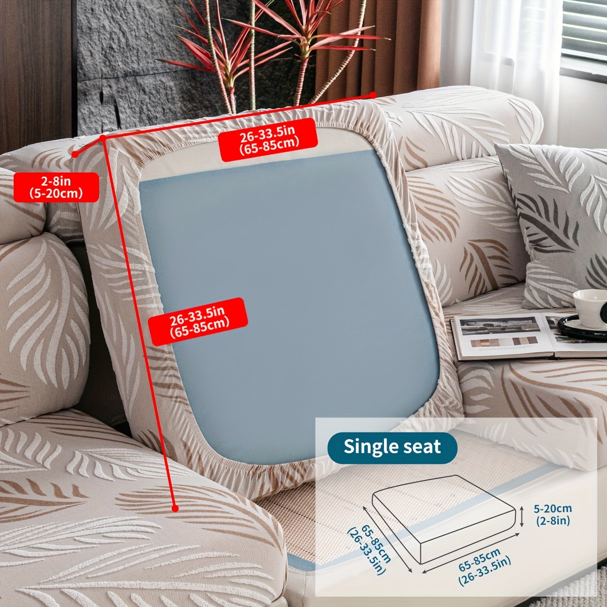 TEMU 1pc Of Fleece Jacquard Leaf Sofa Cover, Elastic, Durable And Non-deforming Sofa Cover, Wear-resistant, Pet-friendly, Machine Washable, Hand