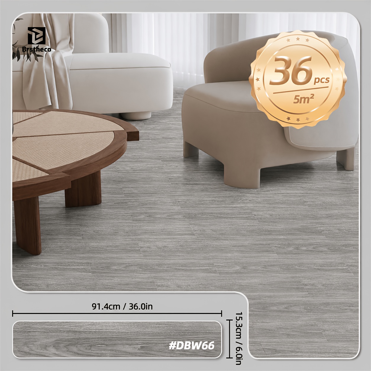 Image of 36pcs Self-adhesive Vinyl Flooring Tiles Compatible For Laminate Floors - Pvc Vinyl Planks, Non-slip, Diy Installation, Suitable, Bathroom, ( Wood/laminate)